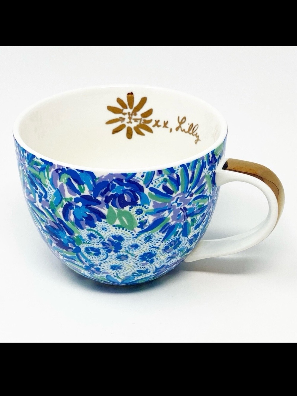 Lilly Pulitzer Blue and Green Floral Ceramic Mug with Gold Accent